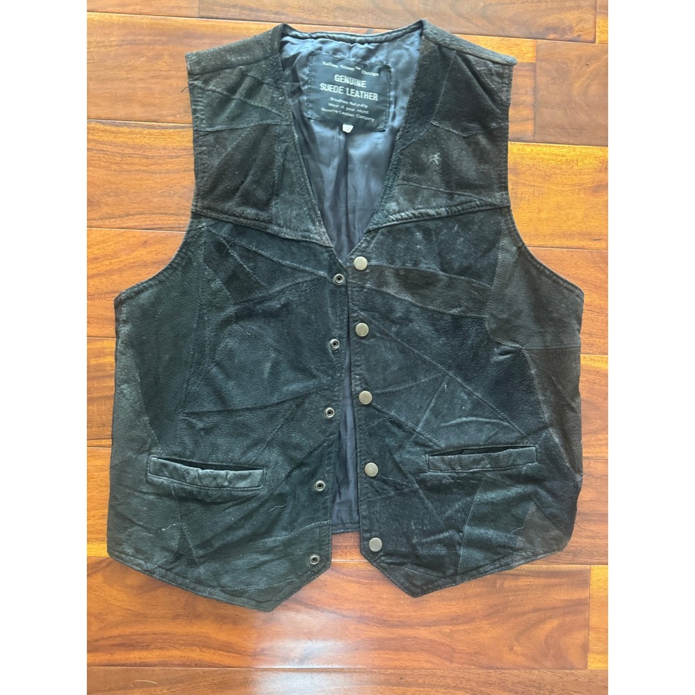 Navarre Leather Italian Stone Vintage Mens Black Genuine Suede Patchwork Vest M